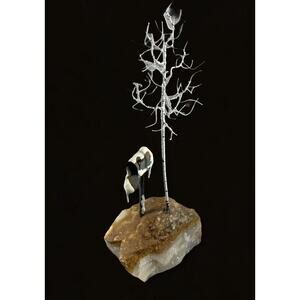 Vintage‎ Don Demott Metal Sculpture Colorado Aspen in winter on onyx base